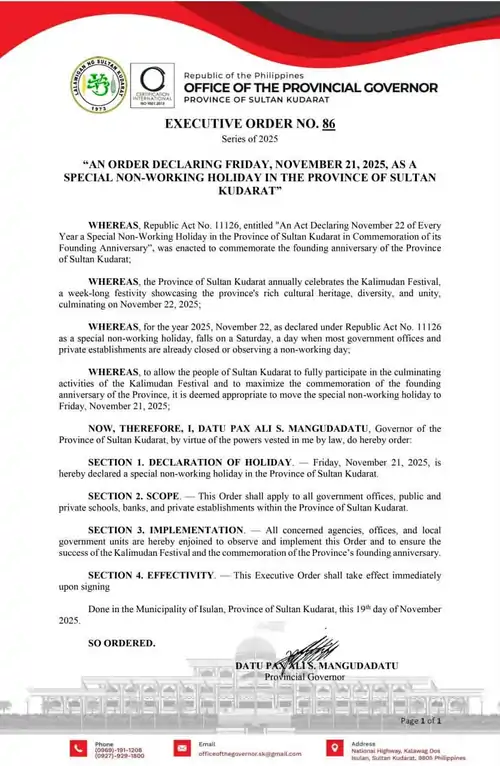 executive order no. 86 sultan kudarat province